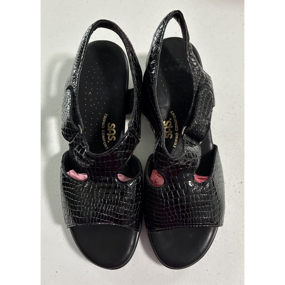 SAS Tripad Comfort Sandals Shoes Slingback Open Toe Embossed Leather Black USA 8